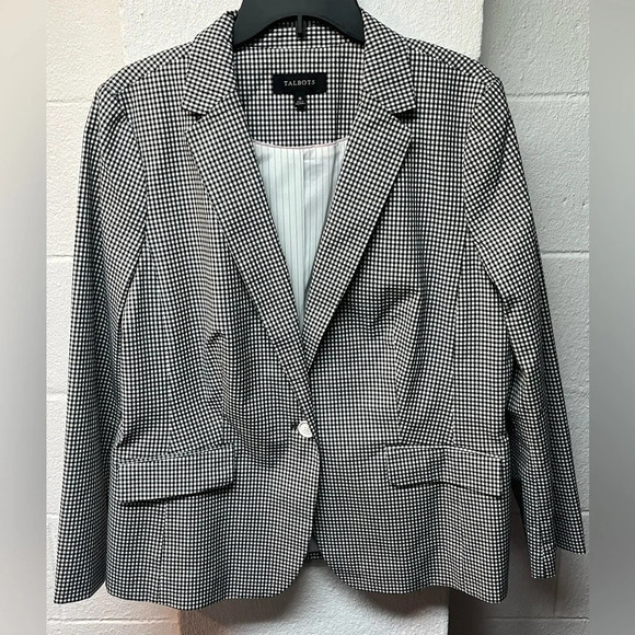 Talbots Black White Gingham Blazer
Single Button Front LIned Size 16 - Picture 1 of 5
